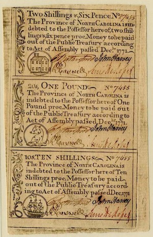 Province of North Carolina Colonial Sheet of 3 Notes dated Dec. 1771 - Paper Money